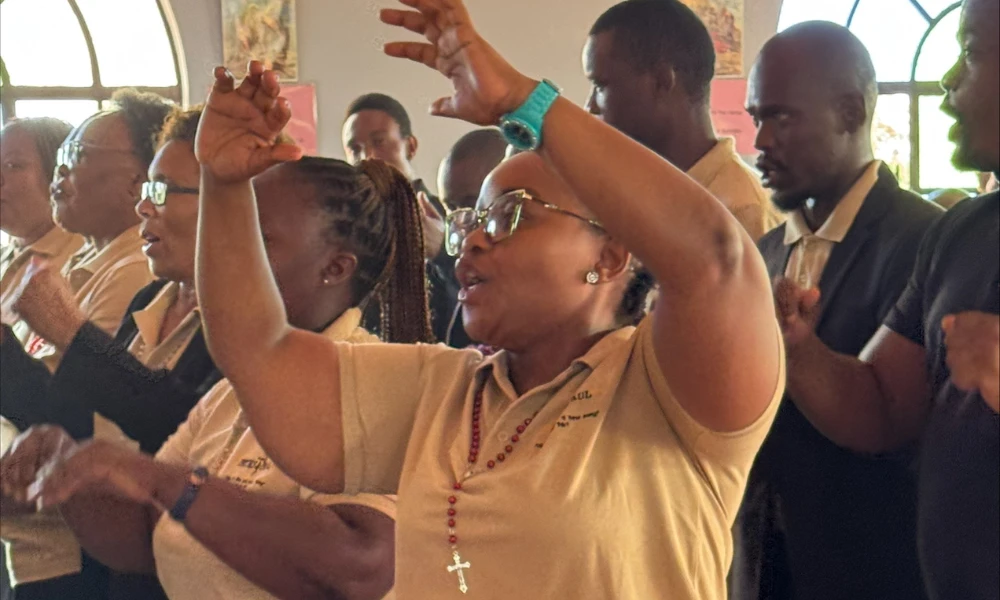 The community worshiping at St. Faustina in Rebone