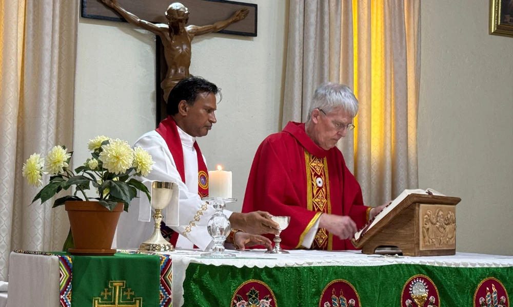 Father Ray McHenry saying Mass at a chapel in South Africa.