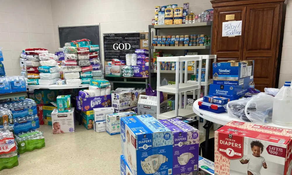 Diapers, wipes, formula, and more have all been brought to St. John Parish in Greenfield for the victims of Tuesday's tornado damage.