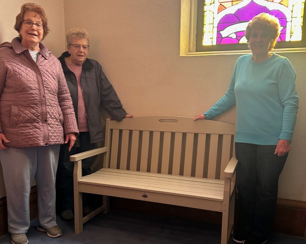 New composite bench made of recycled plastic at St. Jos