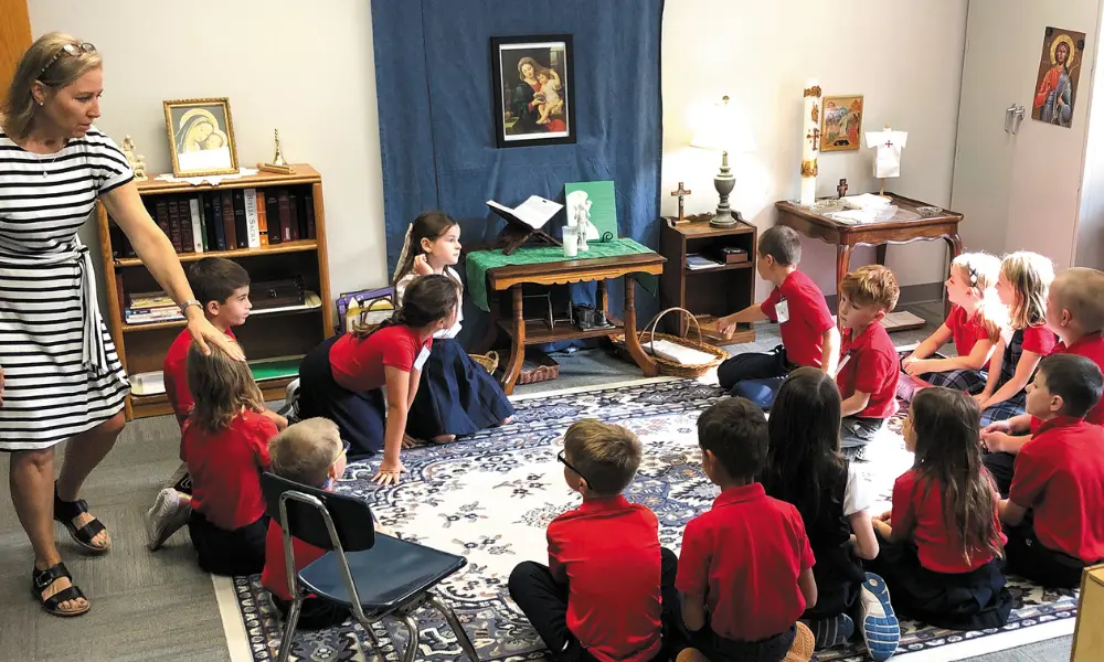 A class of third graders at St. Thomas Classical Academ