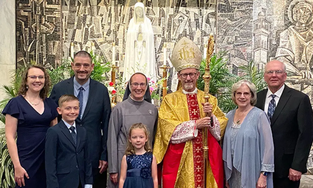 Marian Sister Faustina Lightfoot with Lincoln Bishop Ja